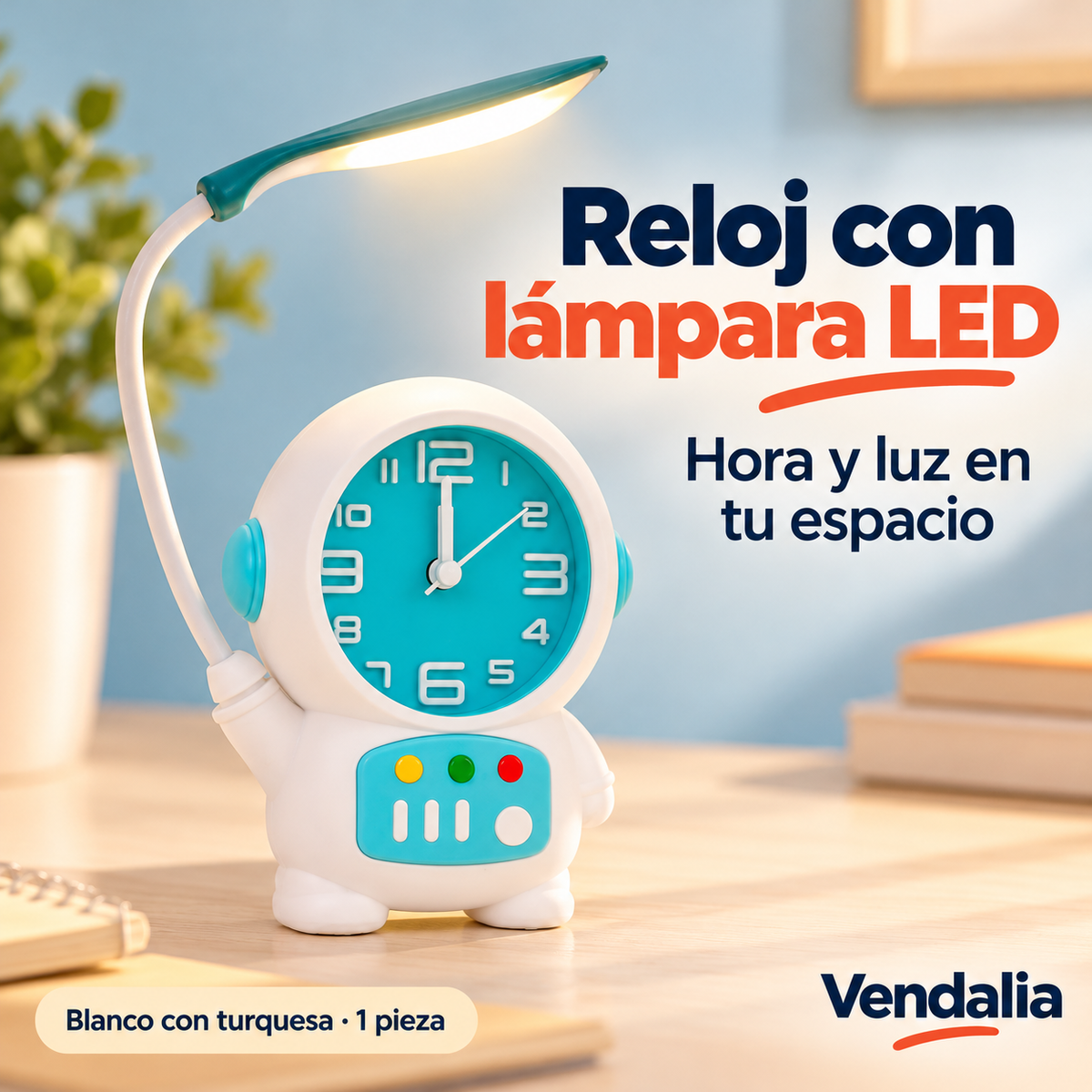 Reloj con lámpara LED · presentación Vendalia · SKU 52683