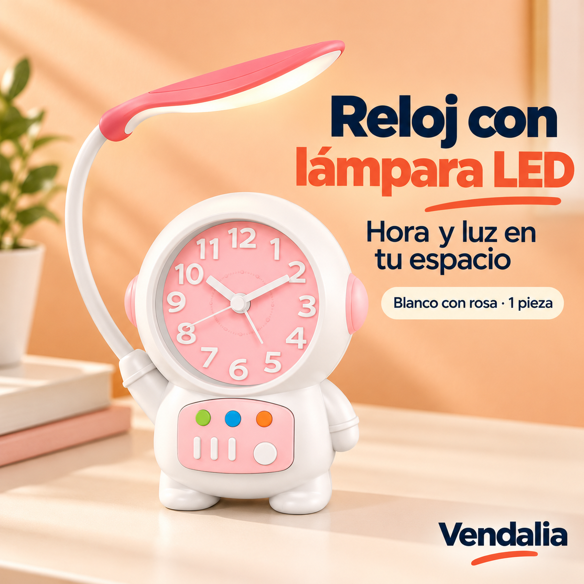 Reloj con lámpara LED · presentación Vendalia · SKU 52684