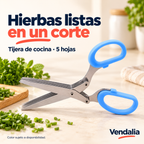 Tijera de cocina de cinco hojas, ejemplo azul; color sujeto a disponibilidad.