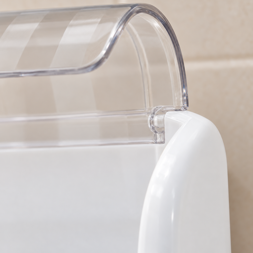 Porta cepillos blanco con tapa transparente — detalle