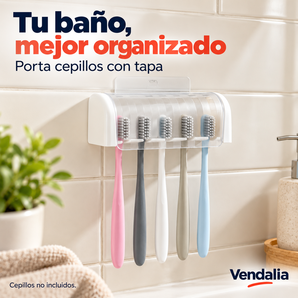 Porta cepillos blanco con tapa transparente — portada Vendalia