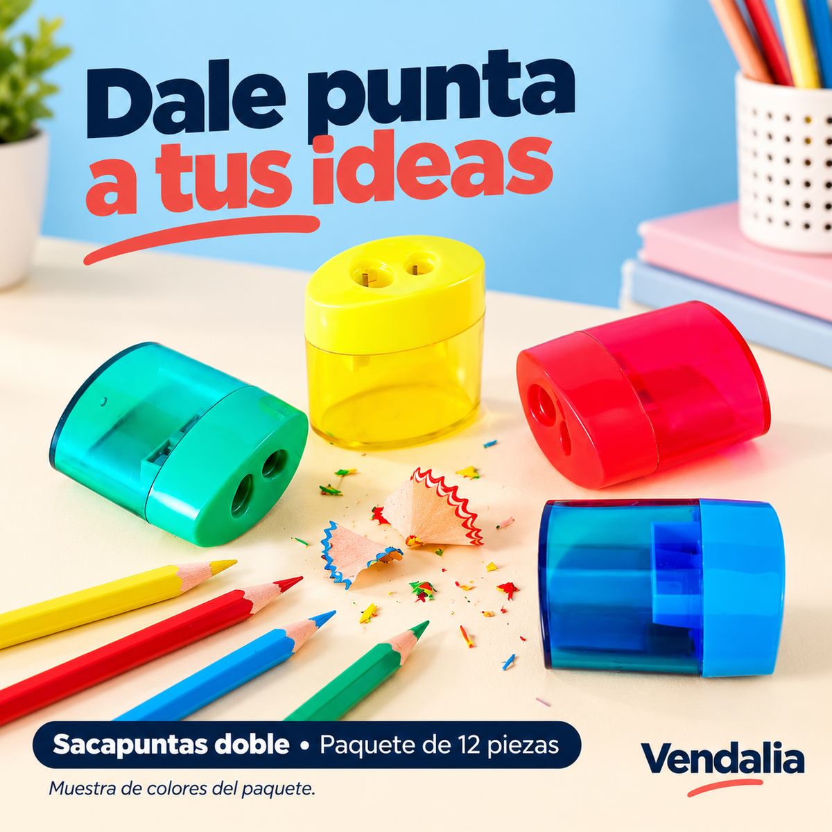 Vendalia — 52776 — sacapuntas doble — muestra de cuatro colores; paquete de 12 piezas