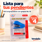 Mini engrapadoras con grapas No. 10, paquete de 4; color al azar — Vendalia