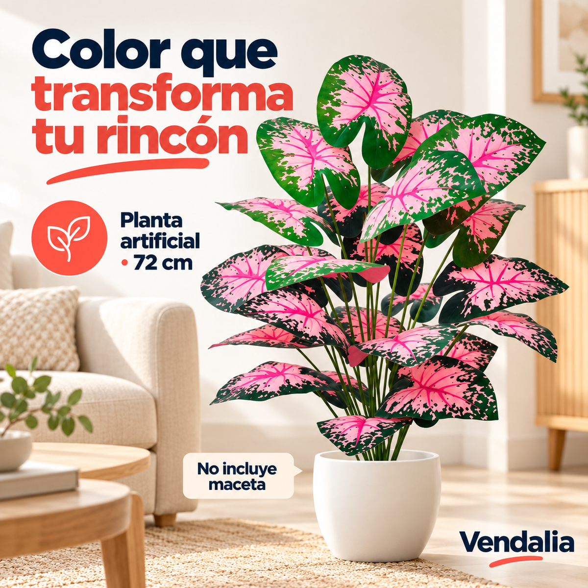 Planta artificial de hojas rosadas — portada Vendalia