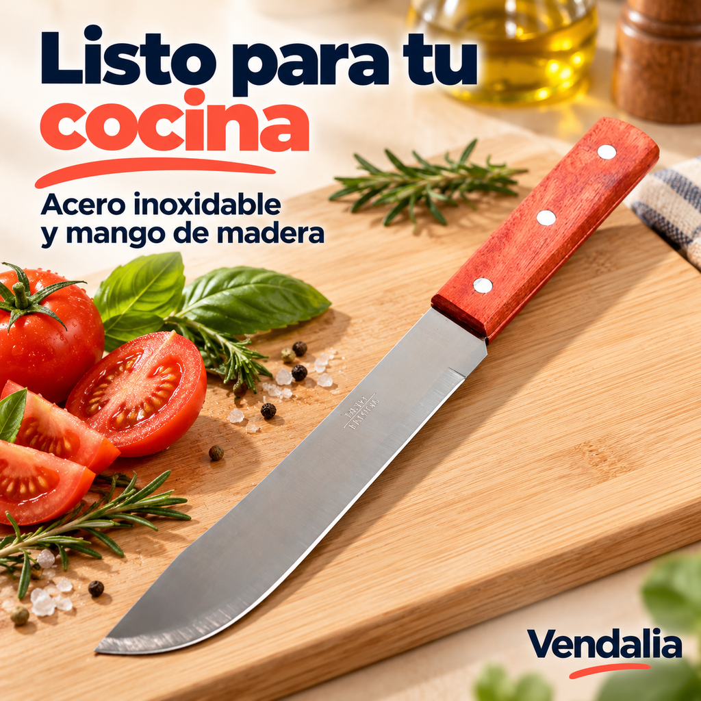 Cuchillo de acero inoxidable con mango de madera — Vendalia