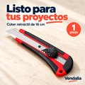 Cúter retráctil rojo con negro de 16 cm, 1 pieza — Vendalia