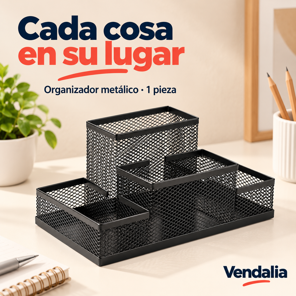 Vendalia — 52844 — organizador metálico negro vacío, vendido por pieza