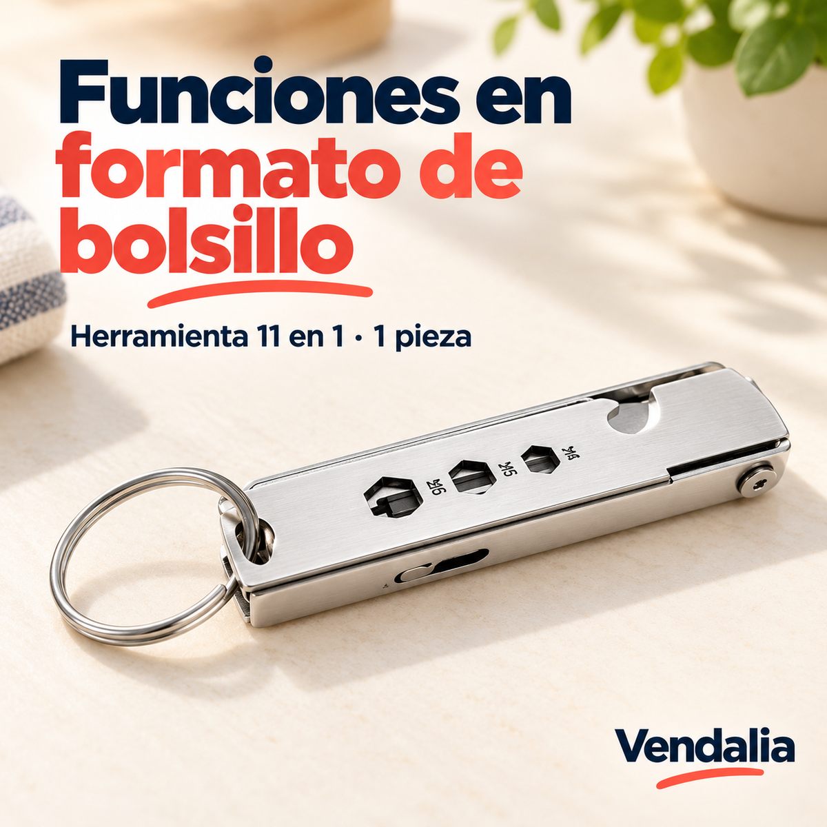 Funciones en formato de bolsillo — Vendalia. Herramienta 11 en 1 · 1 pieza