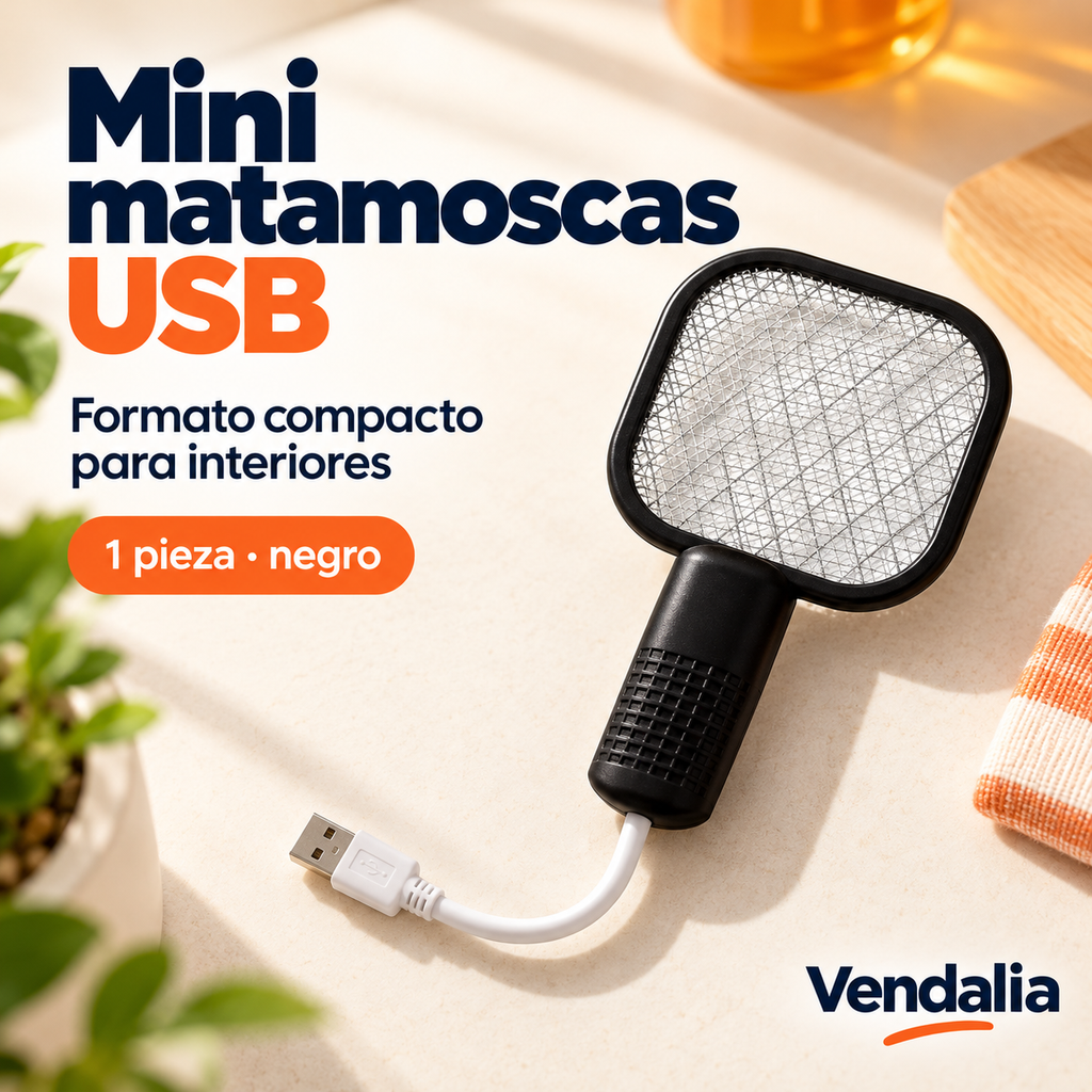Mini matamoscas USB · presentación Vendalia · SKU 52850