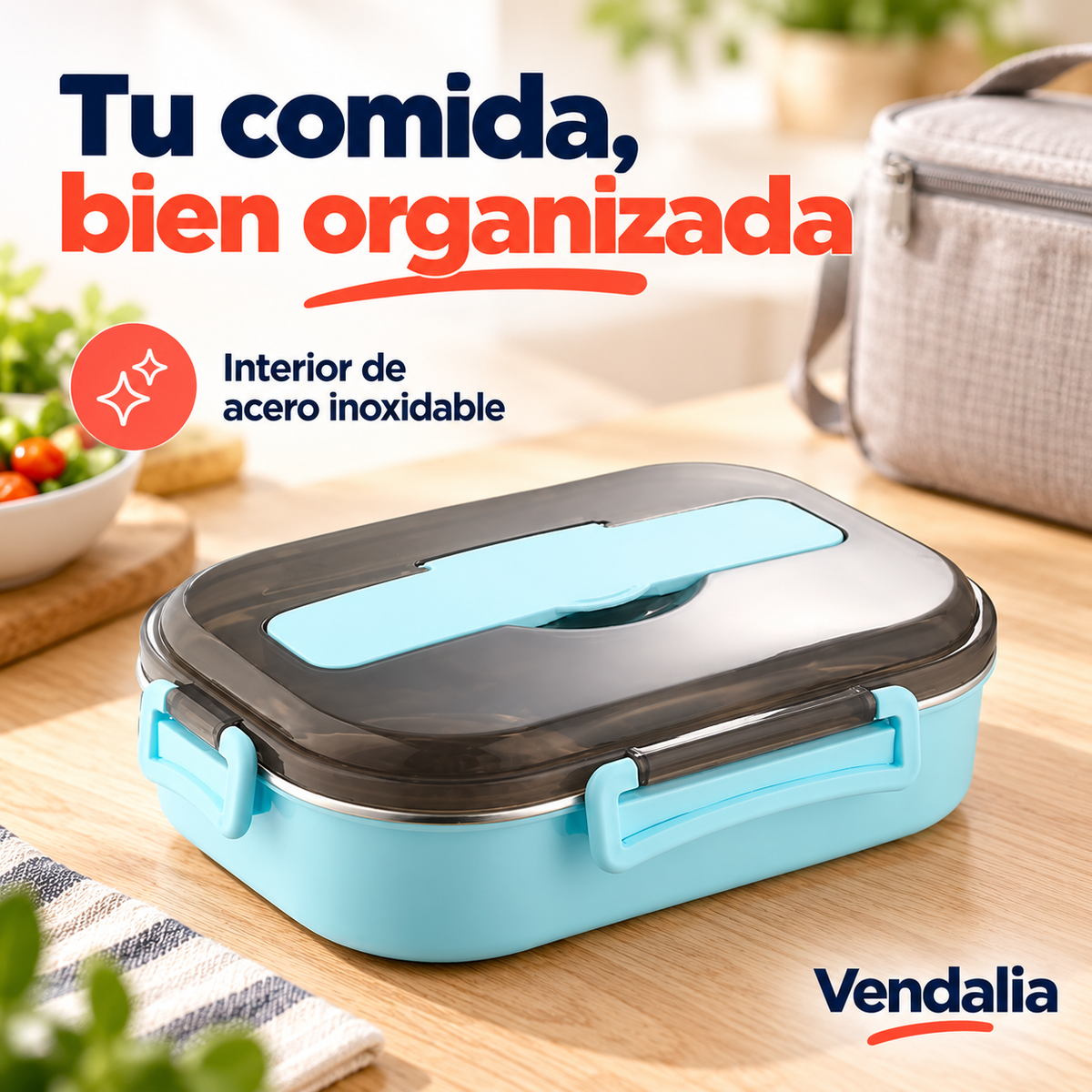 Lonchera azul con interior de acero inoxidable — Vendalia
