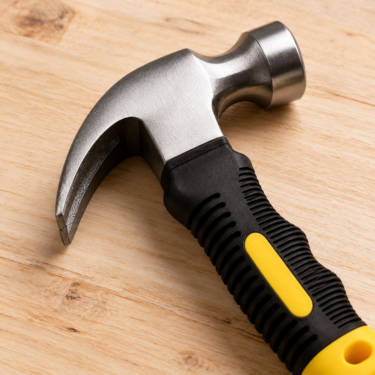 Martillo con mango de agarre — vista de detalle. Modelo amarillo de muestra; color al azar según disponibilidad.