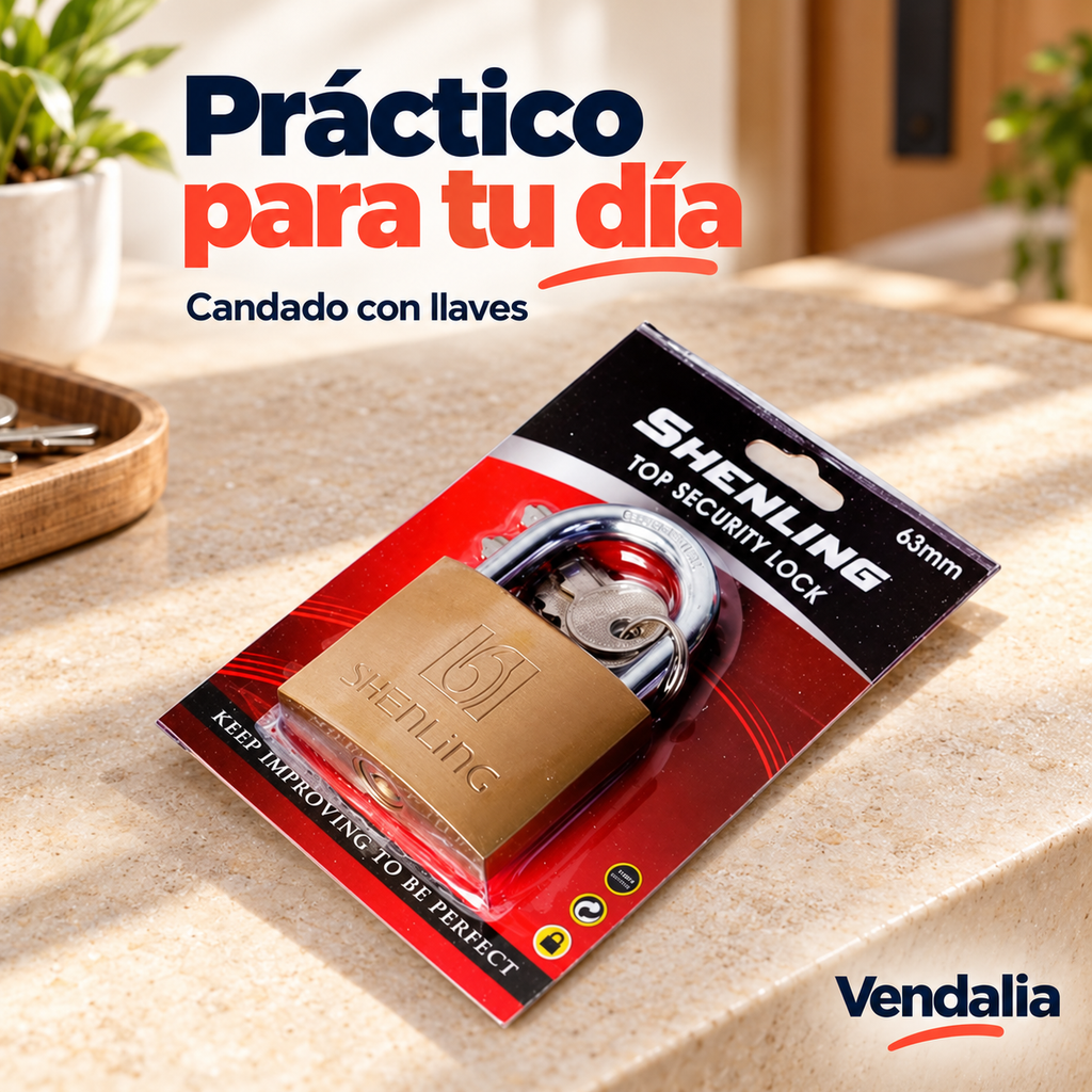 Candado dorado con llaves y empaque individual — Vendalia