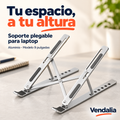 Soporte plegable de aluminio plateado para laptop, modelo de 9 pulgadas.
