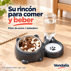 Comedero y bebedero con plato de acero, ejemplo de color gris — Vendalia