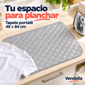 Tapete rectangular gris metálico para planchar de 48 x 84 cm, acolchado con costuras diagonales romboidales y ribete gris de esquinas redondeadas. — portada Vendalia