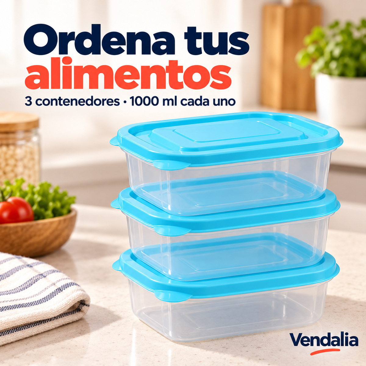 Set de tres contenedores con tapa azul — Vendalia