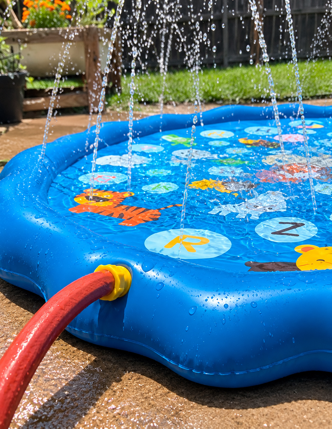 Detalle de Chapoteadero inflable con aspersores
