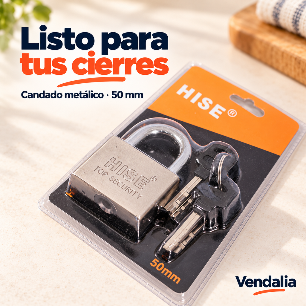 Candado metálico rectangular Hise de 50 mm — Vendalia