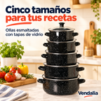 Juego de cinco ollas esmaltadas con tapas — Vendalia