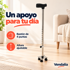 Bastón plateado de cuatro puntas con altura ajustable — Vendalia