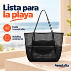 Bolsa de playa de malla negra — portada Vendalia — SKU 53143
