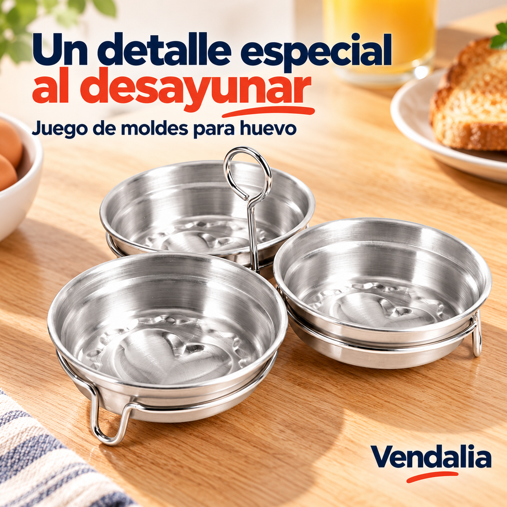 Juego de tres moldes para huevos con soporte — Vendalia