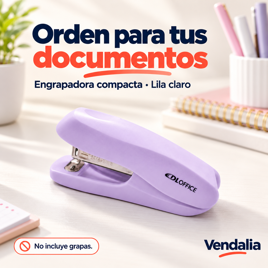 Engrapadora compacta lila claro; no incluye grapas — Vendalia