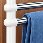 Organizador plegable de ropa, barra cromada y conector plástico blanco — detalle del producto