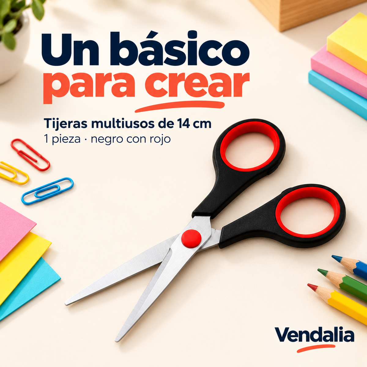 Tijeras multiusos de14cm negroconrojo, portada — Vendalia