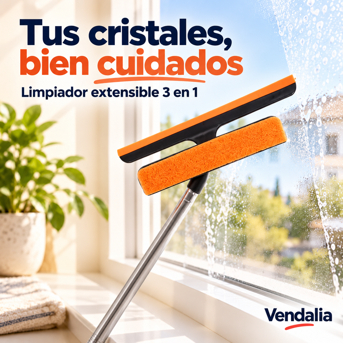 Limpiador naranja y negro para cristales, portada Vendalia