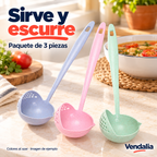 Cucharones coladores, ejemplo de colores surtidos del paquete de 3 — presentación Vendalia