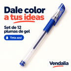 Set de 12 plumas de gel azules transparentes, portada — Vendalia