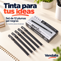 Set de doce plumas gel negras, caja con piezas de ejemplo — Vendalia