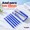 Set de 12 plumas gel azules con caja y piezas de ejemplo — Vendalia