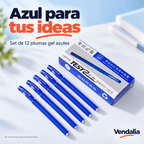 Set de 12 plumas gel azules con caja y piezas de ejemplo — Vendalia
