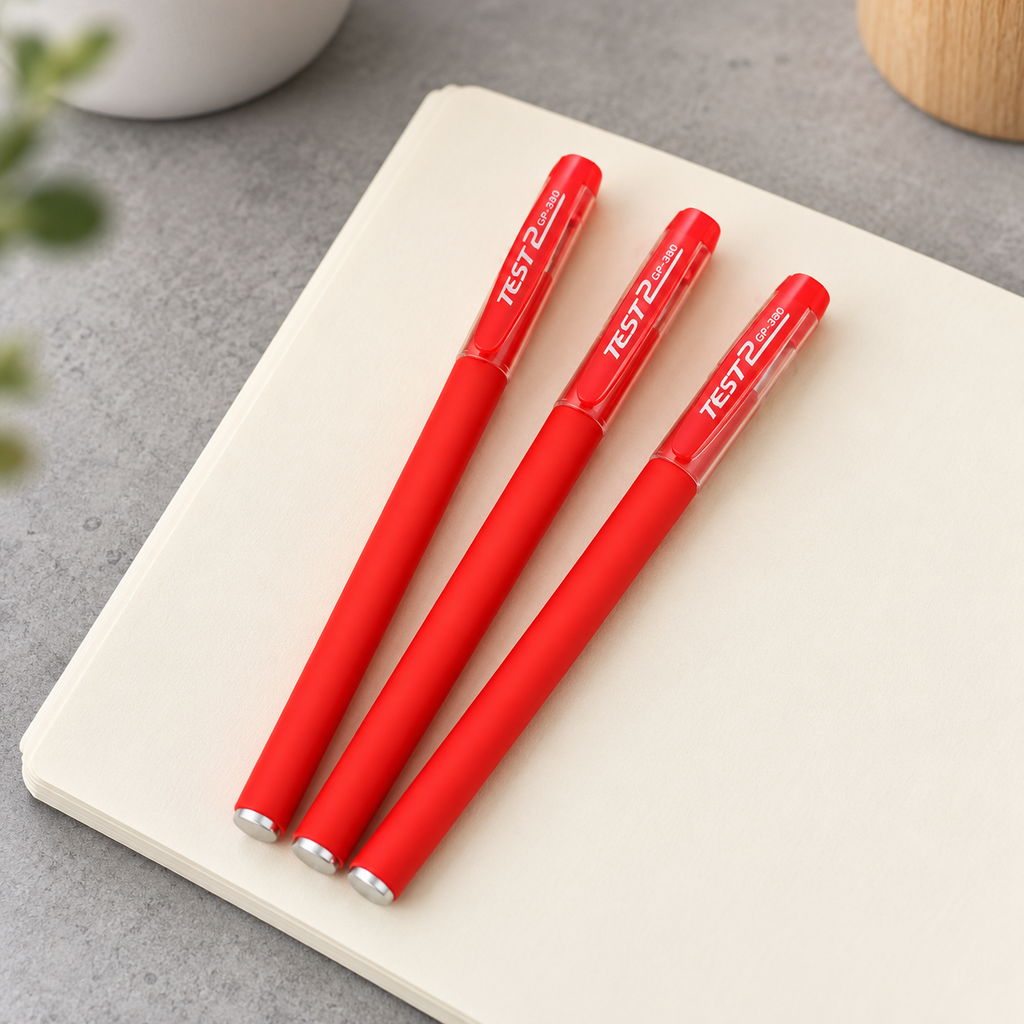 Tres plumas rojas de ejemplo sobre libreta — Vendalia