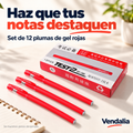 Set de12plumasgel rojas con caja, portada — Vendalia