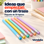 Lápices triangulares con goma, paquete de 30 piezas en colores surtidos — Vendalia