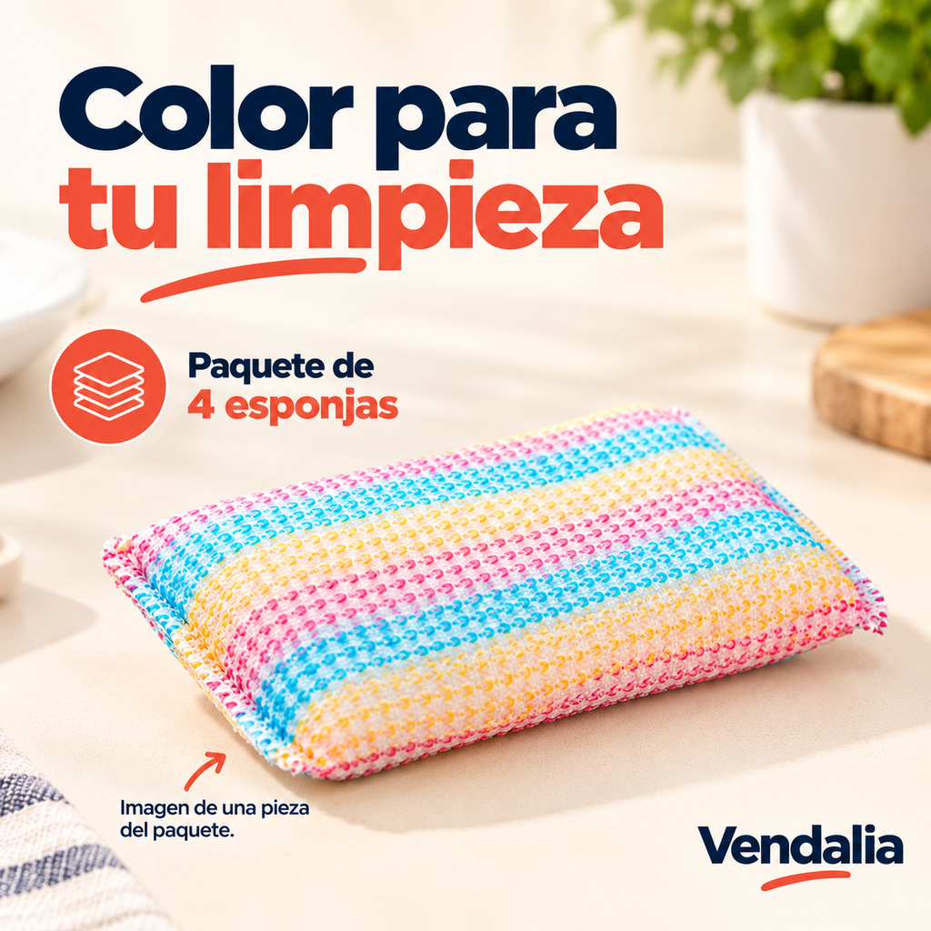 Esponja multicolor de microfibra; una pieza del paquete de cuatro.