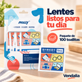 Empaque de cien toallitas para lentes y un sobre individual del contenido.