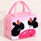 Bolsa térmica rosa con diseño de vaquita. Vista de detalle.