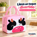 Bolsa térmica rosa con diseño de vaquita. Portada Vendalia.