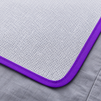 Malla blanca translúcida de planchado con ribete morado — detalle del producto