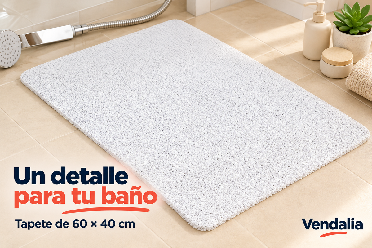 Tapete blanco rectangular con esquinas redondeadas y textura de bucles entrelazados — portada Vendalia