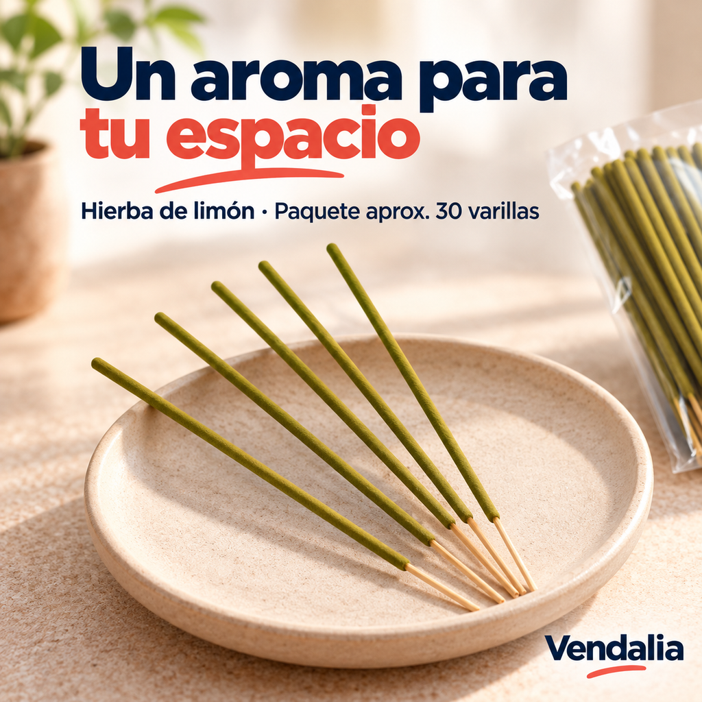 Incienso Aromático hierba de limón en Varillas (Paq 30) · Portada Vendalia · SKU 53453