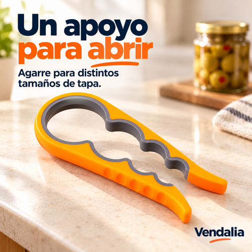 Abridor para tapas naranja y gris. Portada Vendalia.