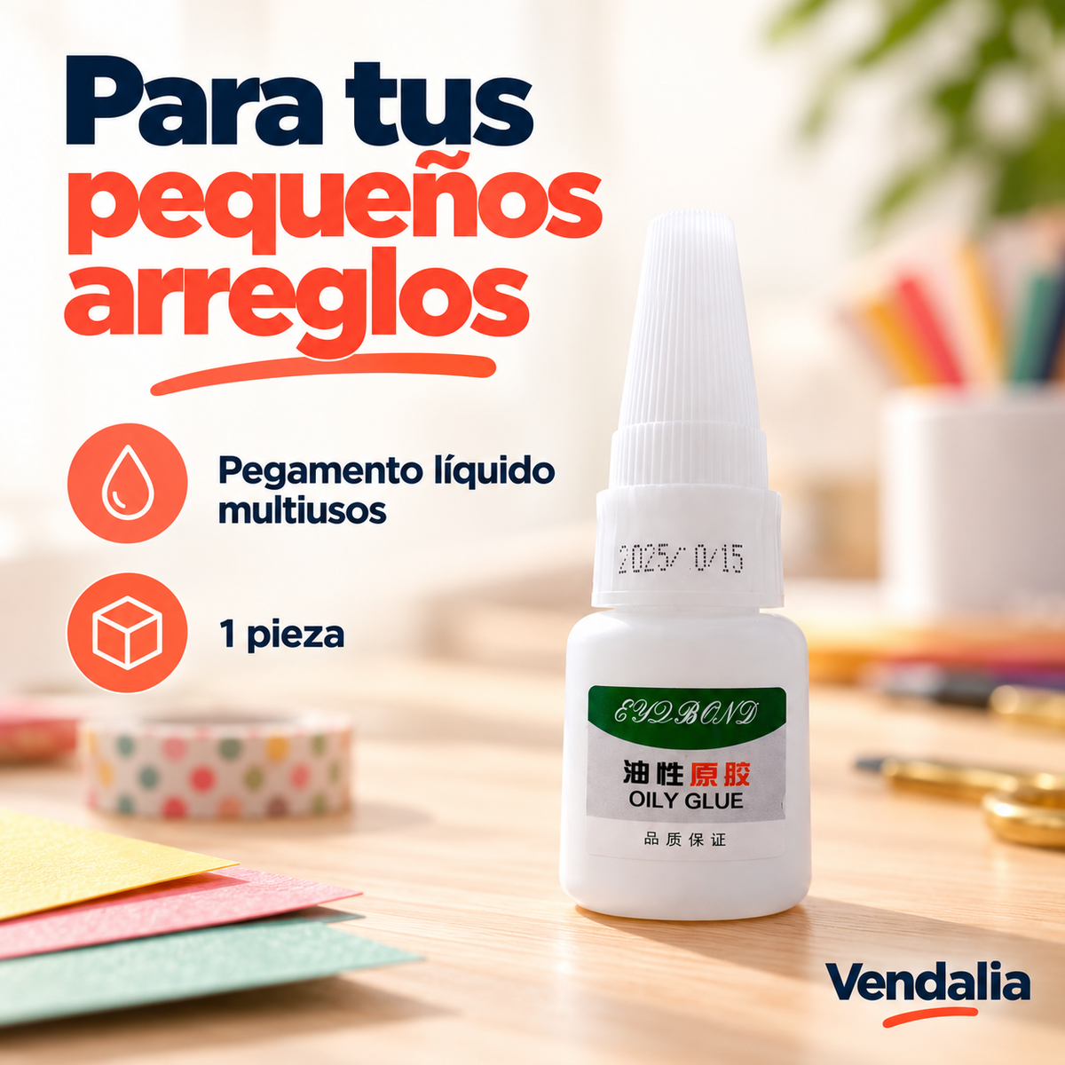 Pegamento líquido Oily Glue en frasco blanco, portada — Vendalia