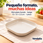 Mini plato cuadrado hondo beige de 13 cm — una pieza — portada Vendalia