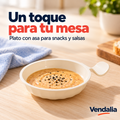 Plato pequeño crema con asa para snacks y salsas. Portada Vendalia.
