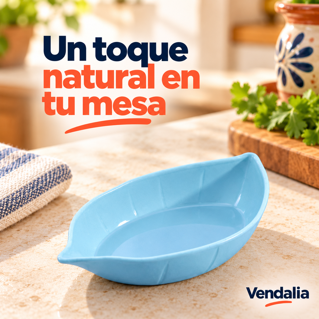 Platito en forma de hoja azul cielo · portada Vendalia